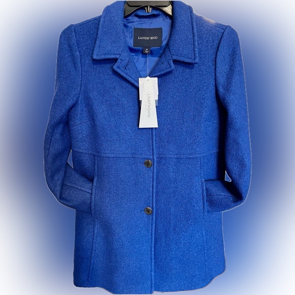 Lands' End Jackets & Blazers - Lands’ End Wool Blend Coat Blue Mid-Length Button Front